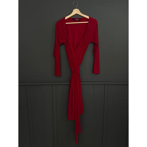 Norma Kamali Sweetheart Wrap Jersey Dress Long Sleeve in Deep Red Size Large - Picture 10 of 10